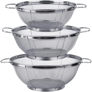 3 Pack 18/8 Stainless Steel Colander Sieves(5-Quart, 4-Quart and 3-Quart), Mesh Strainer Net Baskets with Handles & Resting Base for Strain, Drain, Rinse or Steam 3 Pack 18/8 Stainless Steel Colander Sieves(5-Quart, 4-Quart and 3-Quart), Mesh Strainer Net Baskets with Handles & Resting Base for Strain, Drain, Rinse or Steam