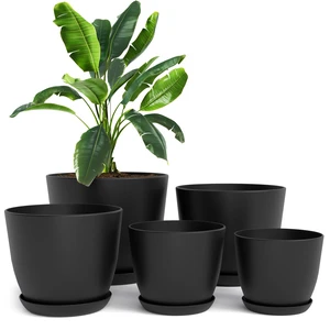 Plant Pots Indoor with Drainage, 5 Pack Multi-Size Planters Set, Black Plant Pots Indoor with Drainage, 5 Pack Multi-Size Planters Set, Black