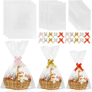 Labeol 50pcs Cellophane Bags 3 Sizes Cellophane Wrap for Gift Baskets 24x30 16x24 12x18 Large Clear Plastic Packaging Bags with 50 Pull Bows for Gift Wrapping Labeol 50pcs Cellophane Bags 3 Sizes Cellophane Wrap for Gift Baskets 24x30 16x24 12x18 Large Clear Plastic Packaging Bags with 50 Pull Bows for Gift Wrapping