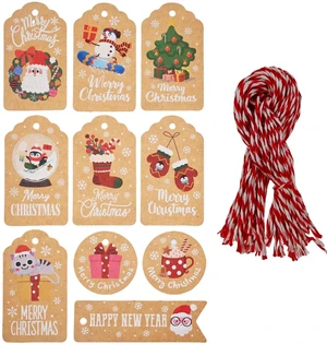 RIKWOG 50Pcs Christmas Tags, 10 Styles Xmas Kraft Paper Gift Tag Hang Labels with String for Christmas Wrap DIY Xmas Present RIKWOG 50Pcs Christmas Tags, 10 Styles Xmas Kraft Paper Gift Tag Hang Labels with String for Christmas Wrap DIY Xmas Present