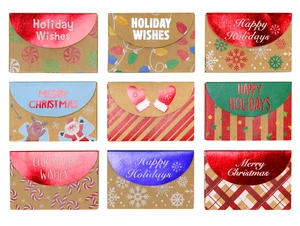 Christmas Holiday Foil Embossed Kraft Gift Card Holder Boxes, Set of 9 Christmas Holiday Foil Embossed Kraft Gift Card Holder Boxes, Set of 9