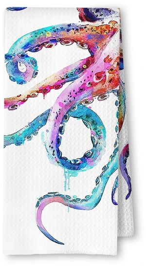 Coastal Colorful Octopus Decorative Hand Towels for Bathroom Decor, Nautical Kitchen Towels, Coastal Beach Dish Tea Towels for Kitchen Decor, 16x24 Inches Coastal Colorful Octopus Decorative Hand Towels for Bathroom Decor, Nautical Kitchen Towels, Coastal Beach Dish Tea Towels for Kitchen Decor, 16x24 Inches