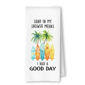 Tropical Beach Coastal Hand Towels, Summer Beach Bathroom Decor Kitchen Towels, Palm Tree Surfboard Beachy Decorative Hand Towels for Bathroom Washroom, 16x24 Inches Tropical Beach Coastal Hand Towels, Summer Beach Bathroom Decor Kitchen Towels, Palm Tree Surfboard Beachy Decorative Hand Towels for Bathroom Washroom, 16x24 Inches