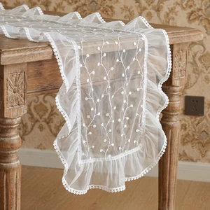 Ruffled Lace Table Runner 72'' Embroidered White Tablecloth | Retro Vintage, Scalloped Table Runner, Boho Rustic, Crochet Lace Tablecloth, Home Kitchen, Wedding Bride Christmas Party Ruffled Lace Table Runner 72'' Embroidered White Tablecloth | Retro Vintage, Scalloped Table Runner, Boho Rustic, Crochet Lace Tablecloth, Home Kitchen, Wedding Bride Christmas Party