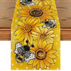 Artoid Mode Yellow Sunflower Bee Flower Polka Dot Summer Table Runner, Seasonal Kitchen Dining Table Decoration for Indoor Party Home 13x72 Inch Artoid Mode Yellow Sunflower Bee Flower Polka Dot Summer Table Runner, Seasonal Kitchen Dining Table Decoration for Indoor Party Home 13x72 Inch
