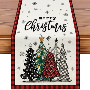 OTOSTAR Merry Christmas Table Runner 13x72 Inch, Red and Black Buffalo Plaid Xmas Tree Snowflake Winter Holiday Farmhouse Kitchen Dining Table Decoration for Home Party OTOSTAR Merry Christmas Table Runner 13x72 Inch, Red and Black Buffalo Plaid Xmas Tree Snowflake Winter Holiday Farmhouse Kitchen Dining Table Decoration for Home Party