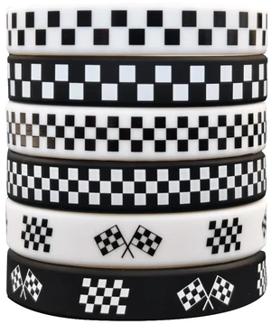 KZL Racing Car Party Silicone Wristbands Black White Checkered Cross Finish Flag Pattern Rubber Bracelets for Motorsport Race Fans Unisex Adult KZL Racing Car Party Silicone Wristbands Black White Checkered Cross Finish Flag Pattern Rubber Bracelets for Motorsport Race Fans Unisex Adult
