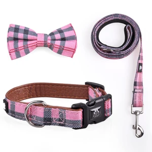 IVY&LANE Plaid Dog Collar with Bowtie and Leash Set for Large Dogs | Adjustable Pet Collar,Detachable Bow Tie,5 FT Dog Leash,Checkered Pink,Large IVY&LANE Plaid Dog Collar with Bowtie and Leash Set for Large Dogs | Adjustable Pet Collar,Detachable Bow Tie,5 FT Dog Leash,Checkered Pink,Large