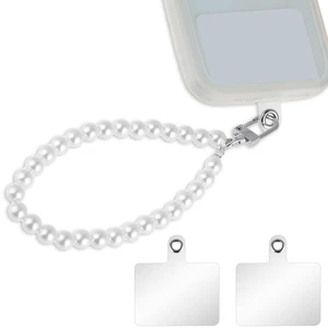 Phone Wrist Lanyard, Pearl Phone Charm Lanyard White Hand Wristlet Strap Pearl Beaded Phone Charm String Cellphone Wrist Strap Lanyard with 2 Back Patch for Women Girls Mobile Phone Wallet Camera Phone Wrist Lanyard, Pearl Phone Charm Lanyard White Hand Wristlet Strap Pearl Beaded Phone Charm String Cellphone Wrist Strap Lanyard with 2 Back Patch for Women Girls Mobile Phone Wallet Camera