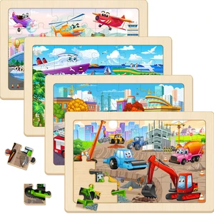 Construction Wooden Puzzles for Kids Ages 3-6, 4 Pack 24 Piece Construction Wooden Puzzles for Kids Ages 3-6, 4 Pack 24 Piece