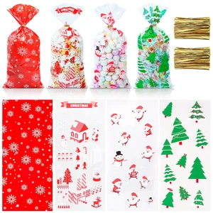 120 PCS Christmas Cellophane Treat Bags, Cookies Candy Goody Bags with Twist Ties for Gifts, Party Supplies 120 PCS Christmas Cellophane Treat Bags, Cookies Candy Goody Bags with Twist Ties for Gifts, Party Supplies