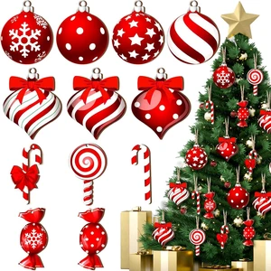 24 Pcs Christmas Wooden Hanging Ornaments with Ropes Candy Lollipop Ball Xmas Tree Wreaths Pendant Craft Decoration Winter Holiday Party Supplies 24 Pcs Christmas Wooden Hanging Ornaments with Ropes Candy Lollipop Ball Xmas Tree Wreaths Pendant Craft Decoration Winter Holiday Party Supplies