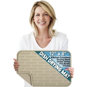 Large Silicone Dish Drying Mat for Kitchen Counter or Under Sink, 16" x 12" Large, Waterproof Pet Feeding Mat, Water Bowls, Under Drying Racks for Dishes, Coffee Bars, Bar Mats (Beige) Large Silicone Dish Drying Mat for Kitchen Counter or Under Sink, 16" x 12" Large, Waterproof Pet Feeding Mat, Water Bowls, Under Drying Racks for Dishes, Coffee Bars, Bar Mats (Beige)