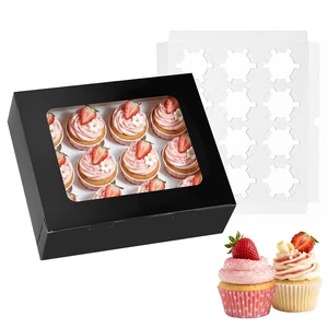 3PCS Black Cupcake Boxes with Window(12 Count Cupcake Containers) 3PCS Black Cupcake Boxes with Window(12 Count Cupcake Containers)