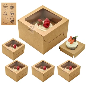 Single Kraft Cupcake Boxes with Window, 6 Sets 4.5x4.5x3 Inch Single Kraft Cupcake Boxes with Window, 6 Sets 4.5x4.5x3 Inch