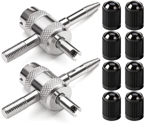 4-in-1 Valve Core Tool Kit (2 Pcs) with 8 Pcs Tire Valve Stem Caps - Tire Valve Stem Removal Tool for Bicycle, Motorcycle, Car, Truck - Schrader Valve Core Puller & Installer 4-in-1 Valve Core Tool Kit (2 Pcs) with 8 Pcs Tire Valve Stem Caps - Tire Valve Stem Removal Tool for Bicycle, Motorcycle, Car, Truck - Schrader Valve Core Puller & Installer