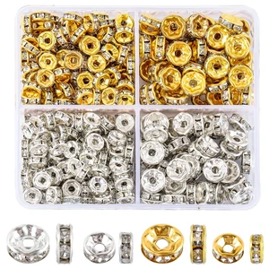 345PCS Rondelle Spacer Beads for Jewelry Making, 6mm, 8mm Rhinestone Spacer Beads for Beaded Pens, Silver and Gold Spacers Bead for Necklace Bracelet Earring DIY and Craft Projects 345PCS Rondelle Spacer Beads for Jewelry Making, 6mm, 8mm Rhinestone Spacer Beads for Beaded Pens, Silver and Gold Spacers Bead for Necklace Bracelet Earring DIY and Craft Projects
