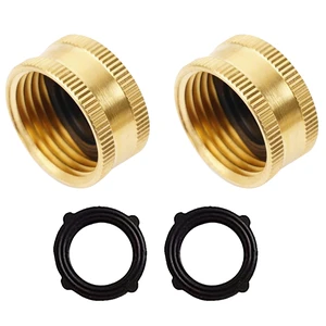 Brass Garden Hose End Caps, 2 Pack 3/4" Female End Cap, Garden Hose End Caps with 2 Washers Brass Garden Hose End Caps, 2 Pack 3/4" Female End Cap, Garden Hose End Caps with 2 Washers