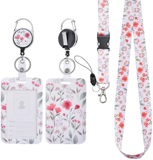 Will Well ID Badge Holder with Retractable Lanyard, Retractable Badge Reel Nylon Lanyard and Vertical ID Card Holder with 1 Card Slot Key Chain for Men & Women - Floral Design Will Well ID Badge Holder with Retractable Lanyard, Retractable Badge Reel Nylon Lanyard and Vertical ID Card Holder with 1 Card Slot Key Chain for Men & Women - Floral Design