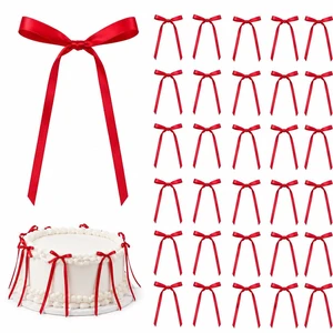 30 Pack Bow Cake Toppers, Pre-Tied Satin Ribbon Bows for Cake and Cupcake Decorations, Birthday Wedding Baby Shower Dessert Table Decor Red 30 Pack Bow Cake Toppers, Pre-Tied Satin Ribbon Bows for Cake and Cupcake Decorations, Birthday Wedding Baby Shower Dessert Table Decor Red
