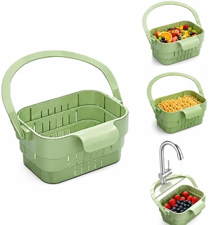 Foldable Hanging Sink Drain Basket - Multi-functional Stretchable Kitchen Colander with Flip Cover Space Saving Food Strainer, Faucet Storage Rack Draining for Fruits Vegetables UtensilsAvocado Foldable Hanging Sink Drain Basket - Multi-functional Stretchable Kitchen Colander with Flip Cover Space Saving Food Strainer, Faucet Storage Rack Draining for Fruits Vegetables UtensilsAvocado