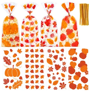 50 Pcs Thanksgiving Fall Treat Bags with Twist Ties - 5 x 11 Inch Autumn Maple Leaf & Pumpkin Cellophane Goodie Bags - Plastic Candy Gift Bag for Harvest Festival, Cookies, Halloween Party Favors 50 Pcs Thanksgiving Fall Treat Bags with Twist Ties - 5 x 11 Inch Autumn Maple Leaf & Pumpkin Cellophane Goodie Bags - Plastic Candy Gift Bag for Harvest Festival, Cookies, Halloween Party Favors