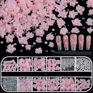 3D Soft Flower Nail Charms with Tiny Pearls, Pink Floral Charms and Silver White Caviar Beads, Iridescent Bubble Beads Flatback Pearls for Nails Art Design Manicure DIY Supplies 3D Soft Flower Nail Charms with Tiny Pearls, Pink Floral Charms and Silver White Caviar Beads, Iridescent Bubble Beads Flatback Pearls for Nails Art Design Manicure DIY Supplies