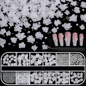 3D Soft Flower Nail Charms with Tiny Pearls, White Floral Charms and Silver Caviar Beads, Iridescent Bubble Beads Flatback Pearls for Nails Art Design Manicure DIY Supplies 3D Soft Flower Nail Charms with Tiny Pearls, White Floral Charms and Silver Caviar Beads, Iridescent Bubble Beads Flatback Pearls for Nails Art Design Manicure DIY Supplies