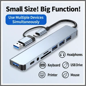 RIGHT CABLE T+U HUB 8-in-1 Type-C/USB Dual-Connector Laptop Expansion Hub with Multi-Card Reader, 5Gbps RIGHT CABLE T+U HUB 8-in-1 Type-C/USB Dual-Connector Laptop Expansion Hub with Multi-Card Reader, 5Gbps