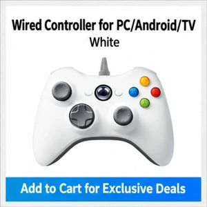 Wired USB Game Controller for Windows PC, White, Plug and Play Wired USB Game Controller for Windows PC, White, Plug and Play
