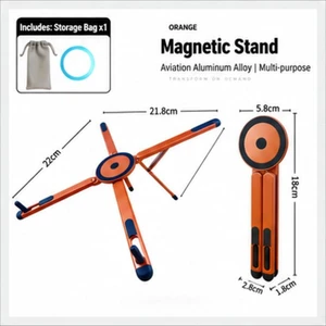 3-in-1 Aluminum Foldable Magnetic Phone Stand, Orange, 8-Level Adjustment 3-in-1 Aluminum Foldable Magnetic Phone Stand, Orange, 8-Level Adjustment