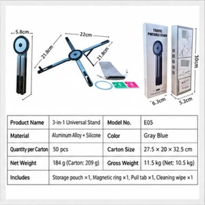 3-in-1 Aluminum Foldable Magnetic Phone Stand, Gray Blue, 8-Level Adjustment 3-in-1 Aluminum Foldable Magnetic Phone Stand, Gray Blue, 8-Level Adjustment