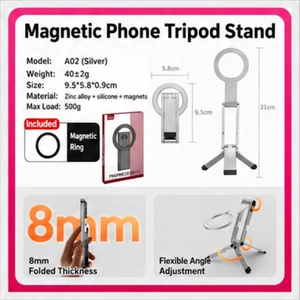 A02 ABS Pocket Magnetic Phone Tripod, Silver A02 ABS Pocket Magnetic Phone Tripod, Silver