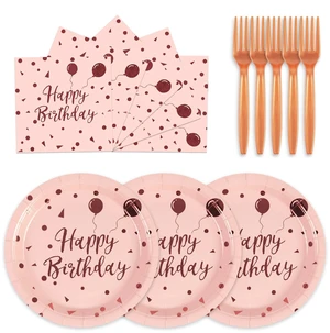 75PCS Happy Birthday Paper Plates - 7 Inch Rose Gold Dot Paper Plates and 6.5 Inch Napkins with 6.3 Inch Gold Forks Disposable Tableware Set for Birthday Party Decorations, Serves 25 75PCS Happy Birthday Paper Plates - 7 Inch Rose Gold Dot Paper Plates and 6.5 Inch Napkins with 6.3 Inch Gold Forks Disposable Tableware Set for Birthday Party Decorations, Serves 25