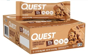 Quest Nutrition Chocolate Chip Cookie Dough Protein Bars, High Protein, Low Carb, Gluten Free, Keto Friendly, 12 Count Quest Nutrition Chocolate Chip Cookie Dough Protein Bars, High Protein, Low Carb, Gluten Free, Keto Friendly, 12 Count