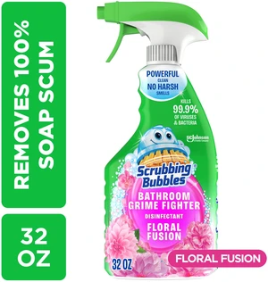 Scrubbing Bubbles Disinfectant Bathroom Shower & Tub Cleaner Grime Fighter Spray, Floral Fusion, 32 oz Scrubbing Bubbles Disinfectant Bathroom Shower & Tub Cleaner Grime Fighter Spray, Floral Fusion, 32 oz