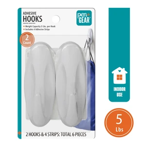 Pen+Gear Heavy-Duty Plastic Adhesive Large Wall Hooks, Damage Free, White, 2 Count Pen+Gear Heavy-Duty Plastic Adhesive Large Wall Hooks, Damage Free, White, 2 Count