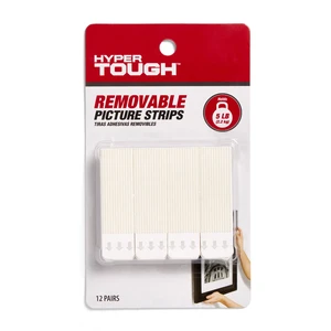 Hyper Tough Large Removable Adhesive Strips, Hanging Strips for Hanging Small Pictures, 5 lbs Capacity, White, 12 Pairs Hyper Tough Large Removable Adhesive Strips, Hanging Strips for Hanging Small Pictures, 5 lbs Capacity, White, 12 Pairs