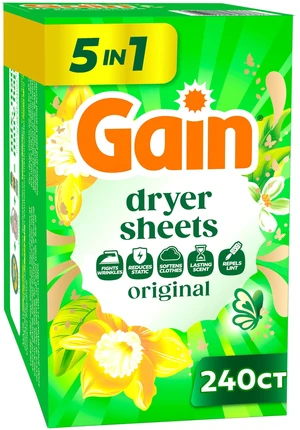 Gain Dryer Sheets, Anti-Static + Fresh, Original Scent, 240 Loads Gain Dryer Sheets, Anti-Static + Fresh, Original Scent, 240 Loads