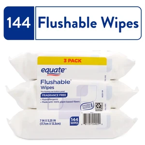 Equate Flushable Wet Wipes, Fragrance Free, 144 Wipes, 3 Pack Equate Flushable Wet Wipes, Fragrance Free, 144 Wipes, 3 Pack