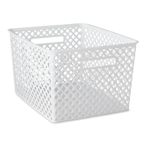 Mainstays Large White Decorative Plastic Storage Basket, 14.7 in x 12 in x 8.5 in Mainstays Large White Decorative Plastic Storage Basket, 14.7 in x 12 in x 8.5 in