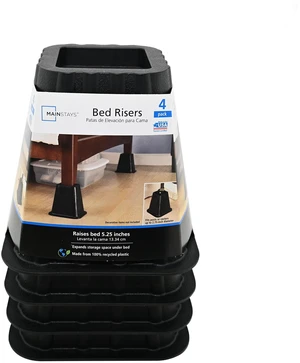 Mainstays Black Plastic Bed Risers to Raise Your Bed for Storage, 4 Pack, 6.50 in x 6.50 in x 6 in Mainstays Black Plastic Bed Risers to Raise Your Bed for Storage, 4 Pack, 6.50 in x 6.50 in x 6 in