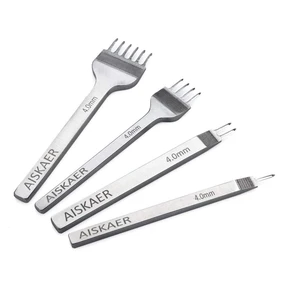 Aiskaer Leather Stitching Punch Set, Diamond Chisel Tools, 4mm White Steel 1/2/4/6 Prong for Leather Craft DIY Aiskaer Leather Stitching Punch Set, Diamond Chisel Tools, 4mm White Steel 1/2/4/6 Prong for Leather Craft DIY