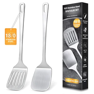 2 Pcs Stainless Steel Spatulas Set, Metal Spatula Solid & Slotted Turner, Heavy Duty Sturdy Spatula for Kitchen Use, High Heat Resistant Cooking Utensils for Fish Eggs Pancakes, Easy to Clean, Silver 2 Pcs Stainless Steel Spatulas Set, Metal Spatula Solid & Slotted Turner, Heavy Duty Sturdy Spatula for Kitchen Use, High Heat Resistant Cooking Utensils for Fish Eggs Pancakes, Easy to Clean, Silver