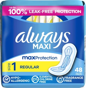 Always Maxi Feminine Pads Without Wings for Women, Size 1, Regular Absorbency, Unscented 48 Count Always Maxi Feminine Pads Without Wings for Women, Size 1, Regular Absorbency, Unscented 48 Count