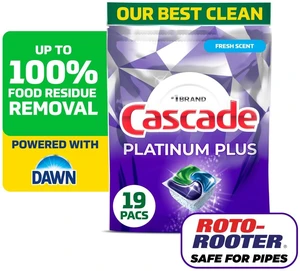 Cascade Platinum Plus Dishwasher Pods, Dishwasher Detergent, Dish Detergent Soap, Fresh, 19 Count Cascade Platinum Plus Dishwasher Pods, Dishwasher Detergent, Dish Detergent Soap, Fresh, 19 Count