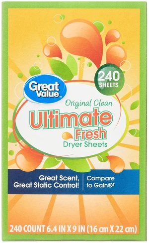 Great Value Ultimate Fresh Dryer Sheets, Original Clean, 240 Count, Compare to Gain® Great Value Ultimate Fresh Dryer Sheets, Original Clean, 240 Count, Compare to Gain®