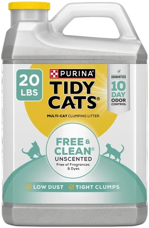 Purina Tidy Cats Free and Clean Clumping Cat Litter, Unscented, 20 lb Jug, 2 Pack Purina Tidy Cats Free and Clean Clumping Cat Litter, Unscented, 20 lb Jug, 2 Pack