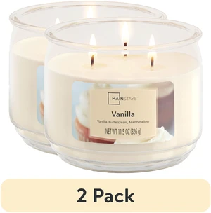 (2 pack) Mainstays 3-Wick Scented Glass Jar Candle, Vanilla, 11.5 oz (2 pack) Mainstays 3-Wick Scented Glass Jar Candle, Vanilla, 11.5 oz