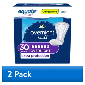 (2 pack) (2 pack) Equate Women's Overnight Incontinence Pads, Ultimate Absorbency 30 count (Total 60 Count), Compare to Tena® (2 pack) (2 pack) Equate Women's Overnight Incontinence Pads, Ultimate Absorbency 30 count (Total 60 Count), Compare to Tena®